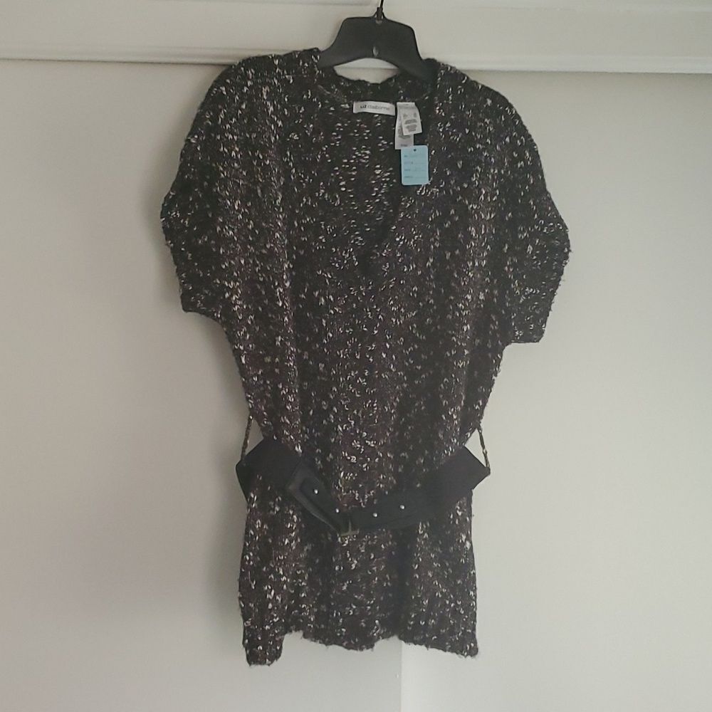NEW XL Liz Claiborne spring fall sweater with or without belt. Black white